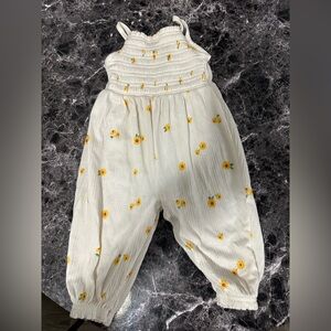 Old Navy White Overalls with Yellow Floral Print